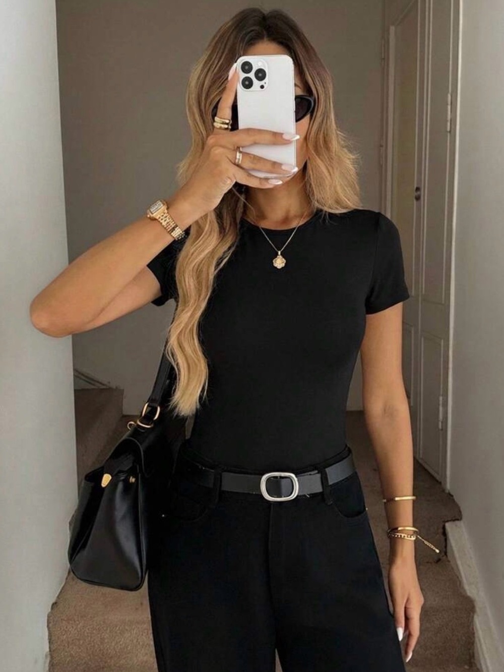 Women's Black Short-Sleeve Crew Tee
